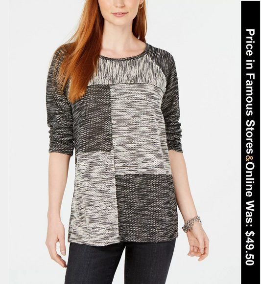 Style & Co Women's Knitted Patchwork Space Dyed Top,