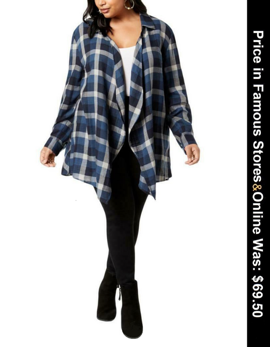 Style & Co Plus Size Cotton Plaid Peplum-Hem Top, 2X