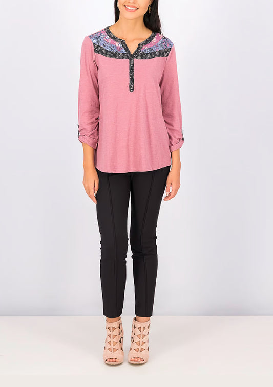 Style & Co Split-Neck Roll-Tab-Sleeve Top, Size Large