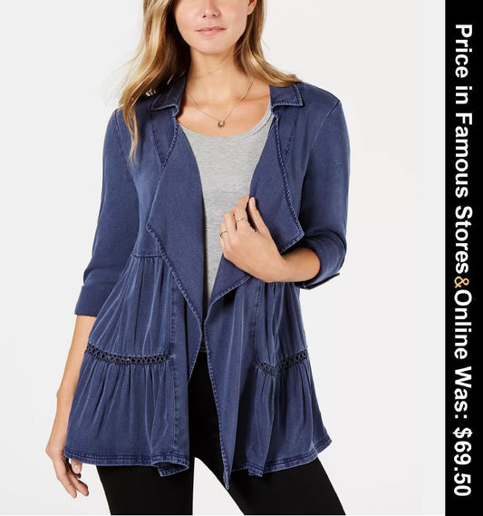 Style & Co Tiered Roll-Tab Sleeve Jacket, Size M