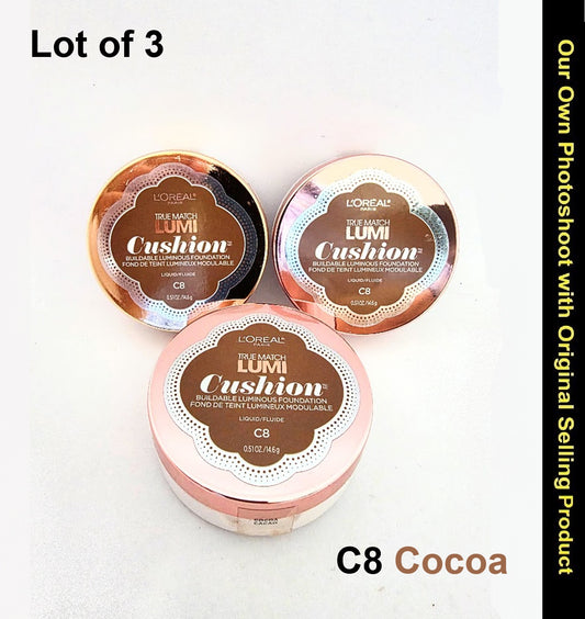 3X L'oréal True Match Lumi Cushion Buildable Luminous Foundation, C8 Cocoa