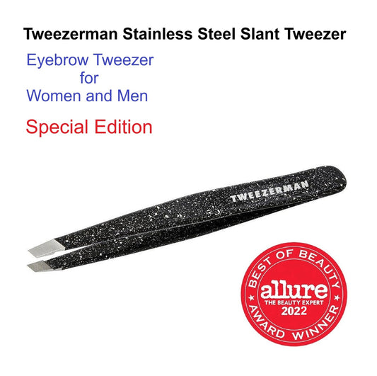 Tweezerman Stainless Steel Slant Tweezer, Eyebrow Tweezer for Women and Men
