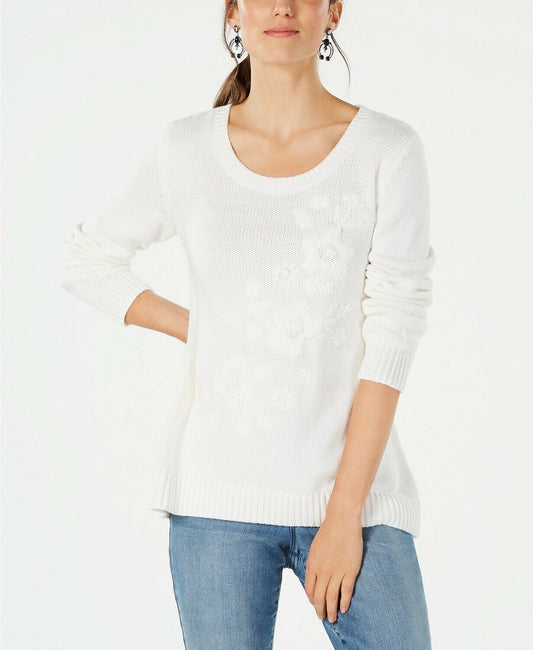 Style & Co Women's Floral-Embroidered Sweater, Size Medium