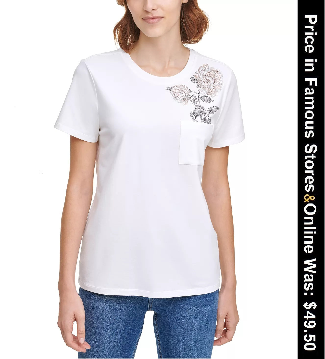 Calvin Klein Embellished Rose T-Shirt, Size L