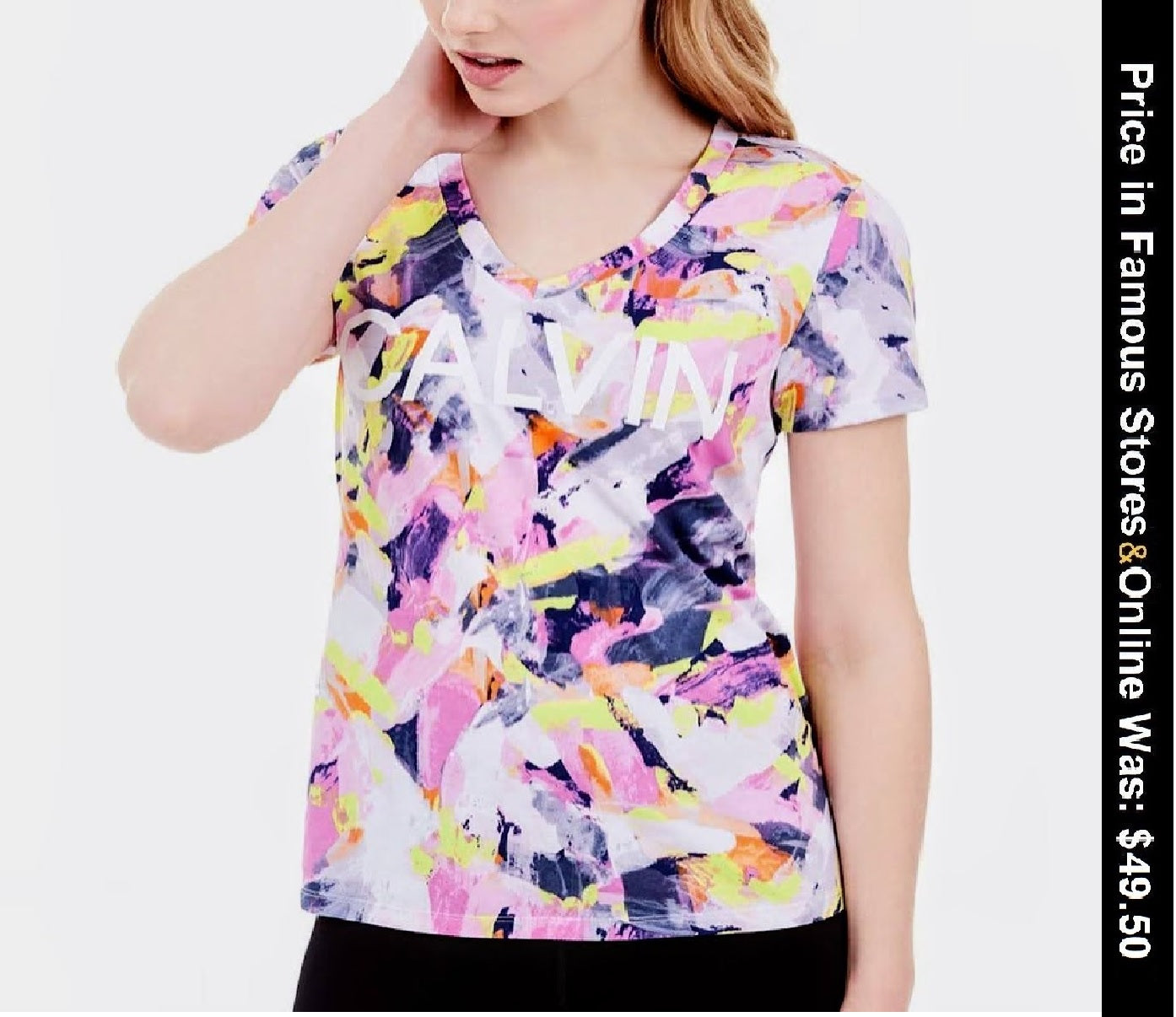 Calvin Klein Performance Plus Size V-Neck Printed Logo T-Shirt, 1X