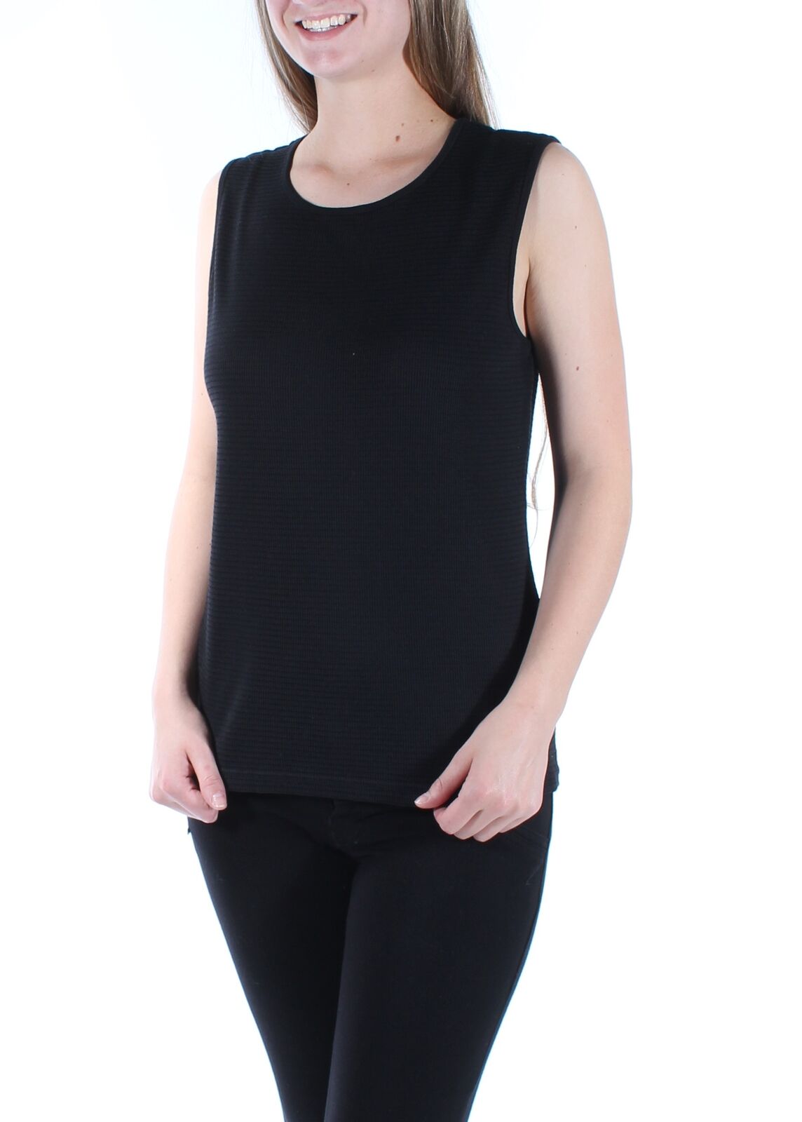 Karen Scott Textured Cotton Blend Tank Top, XXL, Black