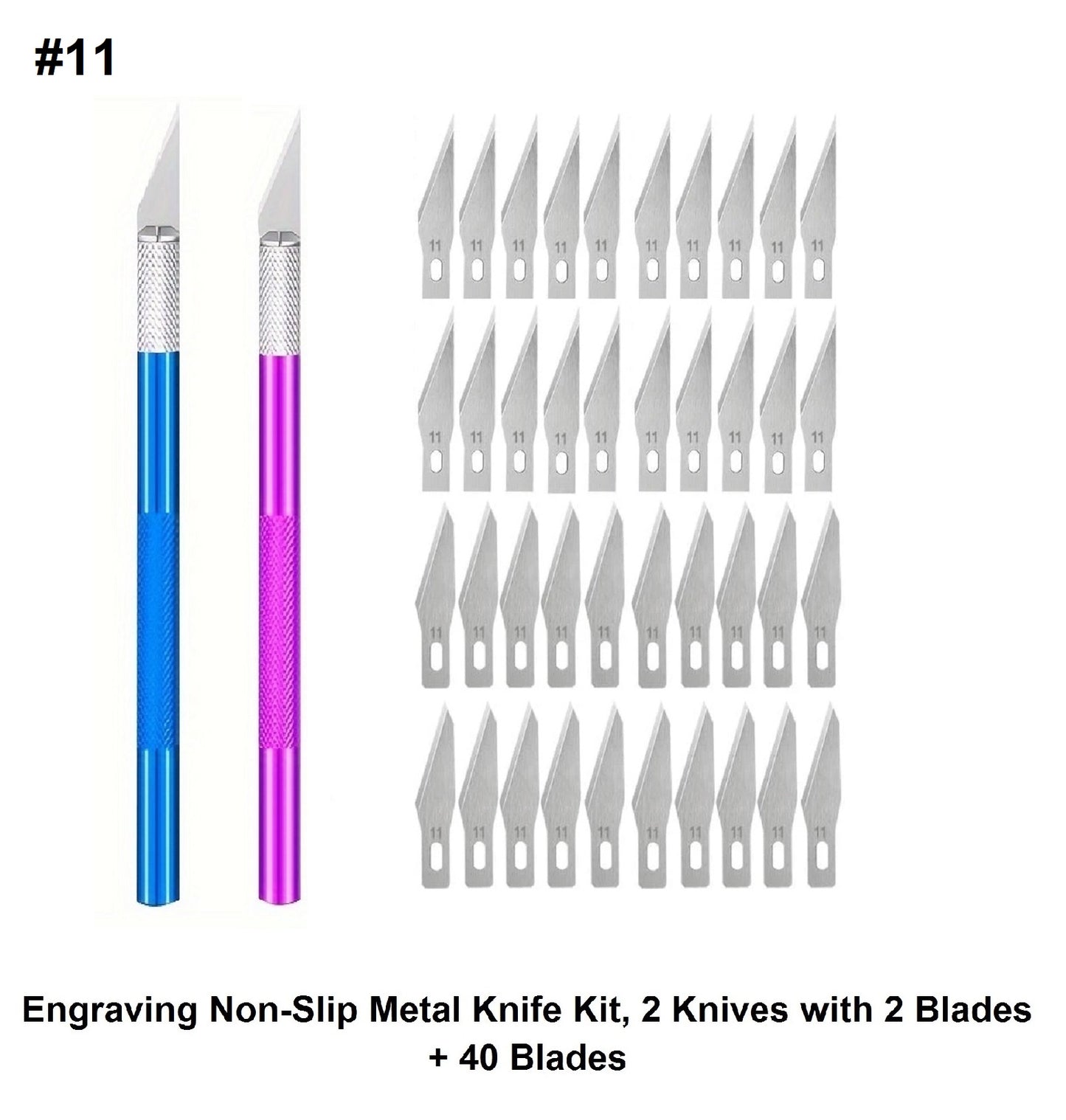 Brand New Engraving Non-Slip Metal #11 Knife Kit, 2 Knives with blades+40 Blades