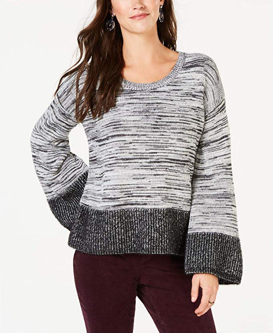 Style & Co Women's Plus Size Black White Pullover Eyelash Sweater,