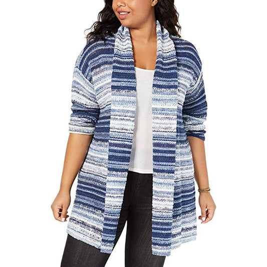 Style & Co. Women's Marled Striped Open-Front Cotton Blend Cardigan,